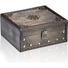 Brynnberg Monk Treasure Chest 20 x 18 x 9 cm - Treasure Chest Flat Wood Grey Waxed with Lid, Closure, Decoration Metal, Pirate Box, Storage Box, Small