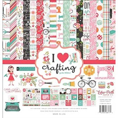 Echo Park Paper Company IHC169016 I Heart Craft Kit, papīrs, zils, rozā, koraļļi, brūns, koksnes graudi, zaļš, dzeltens, 12 x 12 collas