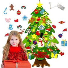 ZTOONE DIY Felt Christmas Tree for Children with 3M LED Fairy Lights, Felt Christmas Tree with 32 Pieces Removable Christmas Decoration for Home Door Wall Decoration