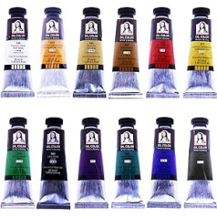 Mona Lisa Oil Paint Set, 12 Colours, 37 ml Each XL Tube, High-Quality Fine Oil Paints, Artist Quality, Artists Oil Paint, Basic Colours, High Pigment Content, Colour Intensity and Coverage Oil