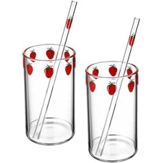 UPKOCH 2 komplekti zemeņu stikla krūzes Caurspīdīgs stikls Sippy krūze zemeņu stikla glāze Glass Cute