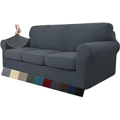 MAXIJIN elastīgs dīvāna pārvalks 3 vietīgs, biezs dīvāna pārvalks ar atsevišķiem 3 spilvenu pārvalkiem, aizsargājošs dīvāns viesistabai ar elastīgām lentēm un putuplasta stieņiem (3 vietīgs, tumši pelēks)