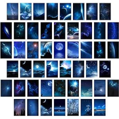Zils fotoattēlu kosmosa kolāžas komplekts, 50 gab. Galaktika zvaigžņotas debesis sienas māksla 4 x 6 collas Mazarīns Ārējais Visums Nakts plakātu attēli Estētiskās izdrukas Istabas dekors zēniem Meitenes Guļamistabas kopmītņu tipa dabas miglājs