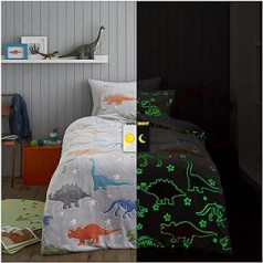 GC GAVENO CAVAILIA Bērnu gultas veļa Glow in the Dark Premium Teddy Glow in Dark Dino Dig gultas veļa, Mīksts un flīsa segas pārvalks, mīksts un mājīgs segas komplekts, poliesters, divguļamā gulta