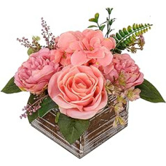 Hydrangea Artificial Flowers in Wooden Vase Artificial Flowers in Pot Artificial Potted Flowers Roses Peonies Hydrangea Centerpieces for Table Decoration Living Room Indoor Home Bathroom