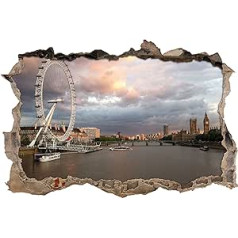 Pixxprint 3D_WD_2829_92x62 London Thames Big Ben Wall Breakthrough 3D Wall Sticker, Vinyl, Colourful, 92 x 62 x 0.02 cm