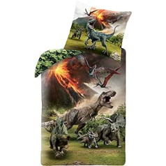 JW Dino Boys gultas veļa, 1 x spilvendrāna 80 x 80 cm + 1 x segas pārvalks 135 x 200 cm, Jurassic World Dinosaur, 100% kokvilna, Bērnu gultas veļa, Pusaudžu gultas veļa