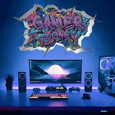 TOARTi Gamer Zone 3D Wall Stickers for Gamer Bedroom Gaming Vinyl Wall Stickers Video Game Removable Wall Art Playstation Decoration for Teens (Purple)