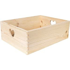 Creative Deco Large Wooden Box Fruit Box Basket 30 x 20 x 13 cm (+/-1 cm) Heart-Shaped Handles without Lid Wooden Box Unpainted Wooden Box Christmas Documents Toys Tools