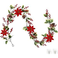 SOMYTING Artificial Berry Garland with Green Leaves Christmas Garland with Red Berries Garland Christmas Fir Garland Red Berry Garland for Wedding Fireplace Stairs Table Decoration