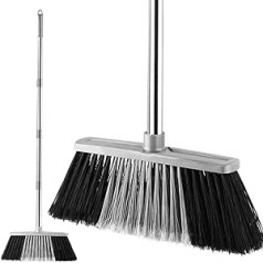 ZENQA Large Indoor Broom Soft Broom Stainless Steel Long Handle Heavy Duty Durable Bristles Wide Brush for Home Kitchen Tile Laminated Vinyl or Wood Floor