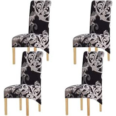 KELUINA Print Fabric Stretch XL Chair Covers for Dining Room Chairs, 2/4/6 Pieces Elastic Large Chair Slipcover for Dining Room, Wedding, Banquet, Party Decoration (Black-1.4 Pack)