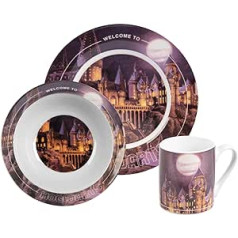 Hario Poterio pusryčių rinkinys vaikams, Hogvartso indų rinkinys, 3 dalys, lėkštė, dubuo ir puodelis iš porceliano