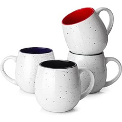 LIFVER 620 ml kavos puodelių rinkinys, 4 dideli porcelianiniai kavos puodeliai su rankenomis kavai, arbatai, karštai kakavai, Lengvai laikomų ir valomų puodelių rinkinys, Daugiaspalvis keraminis puodelis didelis