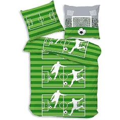 MTOnlinehandel Cuddly Futbola gultas veļa 155 x 220 cm, Flannelette 100% kokvilna bērniem un pusaudžiem - mīksts gultas veļas komplekts ar rāvējslēdzēju, bērnu gultas veļa (155 x 220 + 80 x 80 cm)