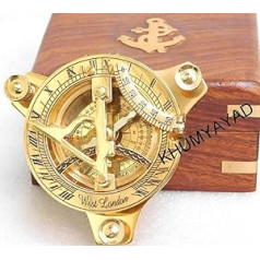 KHUMYAYAD Brass Sundial Compass Antique Nautical Replica Item with Rosewood Box