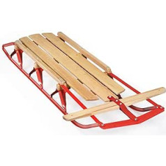 COSTWAY koka ragavas, bērnu ragavas, 137 cm, Davos Toboggan Wood & Metal, bērnu ragavas, sniega ragavas, 150 kg kravnesība bērniem un pieaugušajiem, sarkans + dabīgs