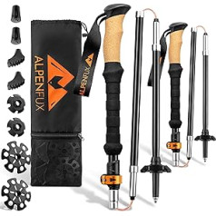 ALPENFUX® Premium Foldable Hiking Poles, Trekking Poles, Nordic Walking Poles, Lightweight and Adjustable with Clamp Closure and Cork Handle for Men and Women