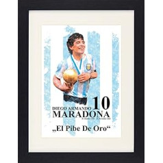 1art1 Football Poster Diego Armando Maradona Framed Picture with Elegant Mount | Wall Pictures | In Picture Frame 40 x 30 cm