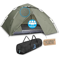 ROAM® Pop Up Tent 3 Person Waterproof – Lightning-fast Assembly & Dismantling in 1 Minute – 2-3 Person Tent with Awning, 2 Entrances & Small Pack Size – Camping Tent & Festival Tent