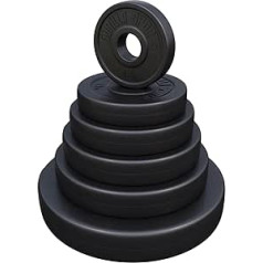 GORILLA SPORTS® Olympia svara šķīvji - 1,25 kg, 2,5 kg, 5 kg, 10 kg, 15 kg, 20 kg, 30 kg svari, viens/komplekts, plastmasa ar 50 mm urbumu — svara šķīvji, svaru šķīvju komplekts, olimpiskie šķīvji