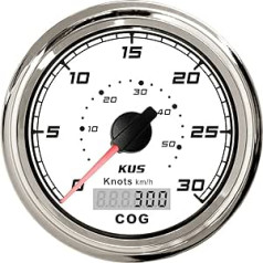 KUS GPS spidometrs odometrs 30 mezgli laivu jahtām 85 mm 12 V/24 V (balts)