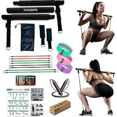 360LOOPS Pilates Bar Kit Sports Equipment Home with 8 Fitness Bands 3 Resistance Bands for Buttocks 1 Skipping Rope for Strength Training Multilevel Resistance Bands Strength Training Video