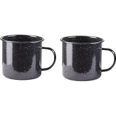 2 emaljas krūzīšu komplekts 350 ml Western Camping Outdoor BBQ Coffee Cup Metal Fishing (melns)