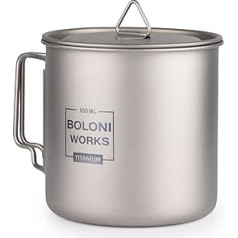 BOLONI Camping krūze Titanium Pot Camping Cup Titāna kempinga galda piederumi ar pārnēsājamu somu 650 ml