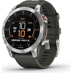 Garmin EPIX GPS multisporta viedpulkstenis ar izcilu 1,3 collu AMOLED displeju un TOPO kartēm ar skārienjūtīgu/pogu vadību, 60 sporta lietotnēm, Garmin mūziku, Garmin Pay, akumulatora darbības laiku līdz 16 dienām, ūdensizturīgs