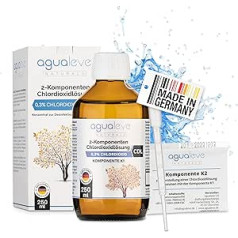 AGUALEVE® hlora dioksīda šķīdums (CDL, CD) 0,3% 250 ml, zīmola kvalitāte Ražots Vācijā, BAuA sertificēts, 2-komponentu šķīdums, ērta aktivizēšana 100% svaigumam, bezmaksas HDPE pipete