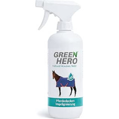 Green Hero Horse Antklodės Impregnavimas 500 ml, Hidroizoliacinis purškalas lauko antklodėms, nuo nešvarumų ir drėgmės, be raketinio kuro, drėgmę sugeriančiai tekstilei, vandeniui atsparus purškiamas arklių antklodės