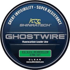 GHOSTWIRE ShinraTech 100% Fluorocarbon Leader Line (18 kg 50 m spole) — dzidra un praktiski neredzama zemūdens