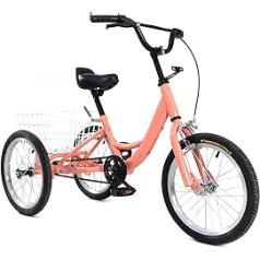 NeNchengLi 16 collu meiteņu velosipēds, 3 riteņu velosipēds, āra trīsritenis ar iepirkumu grozu 7–10 gadus veciem