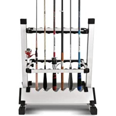 Ejoyous Rod Stand Fishing Rod Holder for 12 Fishing Rods, Aluminium Double-Sided Design Fishing Rod Stand Support Stand with Stable Base for Most Fishing Rods 44.5 x 50 x 32.5 cm