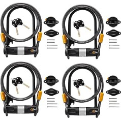 Via Velo 4 Bike U Lock komplekti ar atslēgām Alike System Lieljaudas 14 mm važas un 10 mm x 1,8 m kabelis ar kronšteinu šosejas velosipēda kalnu velosipēda saliekamajam velosipēdam