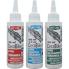 CeraBike Packlube smērvielu komplekts ķēdei, WAXLUBE, Drylube un Wetlube. (3 x 130 ml)