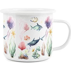 Sealife Emaille-Tasse – Weiß Camping Neuheit langlebig Heißgetränke Outdoor Tasse für Reisen Picknick Zuhause Wandern