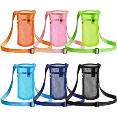 Tessco Wasserflaschenhalter aus Netzstoff mit Gurt, Wasserflaschen-Tragetasche, Wasserflaschenhülle mit verstellbarem Schultergurt, Tasche für Sport, Wandern, Camping, 6 Stück