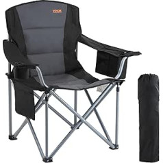 VEVOR Folding Chair with Drink Holders and Armrests, 158 kg Load Capacity, Fishing Chair, Foldable Fishing Chair, Folding Chair, Black, Includes Carry Bag, Camping Chair, Outdoor Director's Chair,