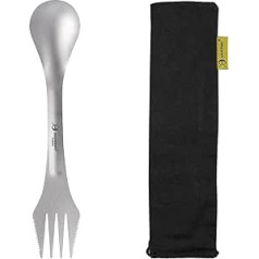 SILVERANT Titāna karote/spork ar rokturi, 3-in-1 titāna kempinga galda piederumi Daudzfunkcionāls Spork, nažu karotes dakšu kombinācija āra ceļojumu galda piederumi