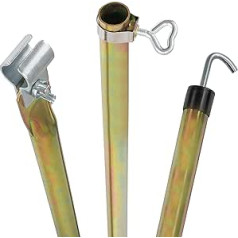 1 x stogo kablio strypas, palapinės stiebas, su spaustuku ir kabliu, plieninis, teleskopinis 210-290 cm, 22/19 mm, 3 dalių, lengvas, stabilus, keičiami strypai, palapinės tentas, kempingas teleskopinis strypas, stogo strypas