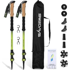 SWEDAYS® Hiking Poles, Telescopic Trekking Poles Made of Aluminium with Cork Handle, Nordic Walking Poles with Rubber Buffers, Lightweight and Adjustable Hiking Pole for Men and Women