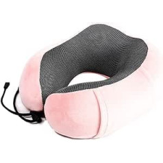 FANDARE Neck Pillow, Travel Pillow, Made of Memory Foam, Neck Pillow, Comfortable, Adjustable Neck Support Pillow, Machine Washable, for Plane/Car/Train, Train, Home, Office, Pink