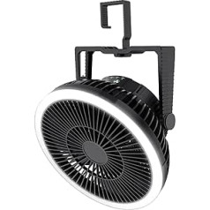 10000mAh Rechargeable Battery Operated Camping Fan with LED Lantern, Portable Fan with Hook for Outdoor Tent, Storm Emergency (8 inch)