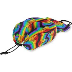 QMIN Reisekissen Regenbogen Faust Peace Muster Druck Memory Foam Nackenkissen Unterstützung U Form Kissen Ergonomisches Nackenkissen Reiseset für Langstreckenflugzeuge Auto Zug