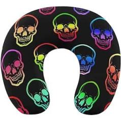 Unique Travel Pillow Compatible with Cool Skulls for Airplanes, Car Flights, Comfortable Chin Head Neck Pillow, Supportive U Pillow with Removable Polyester Cover with Zipper Closure