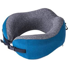 SMSOM Travel Pillow Memory Foam Neck Pillow for Aeroplane Breathable & Washable Cover Ergonomic Neck Support Pillow Blue (Colour: Blue)