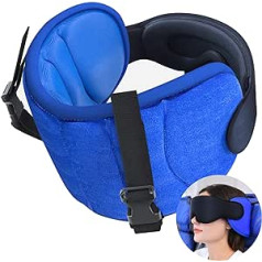 SARISUN Travel Pillow Lidmašīna, Kakla spilvens gariem braucieniem ar automašīnu vai lidojumiem, Spilvens un Acu maska vienā, Stops Bobble-Head, Ērts un saudzējošs, Kakla spilvens Bērnu sēdeklītis, Zils