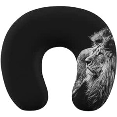 Lion in Black and White Travel Pillow Pārnēsājams kakla spilvens U formas spilvena automašīnas galvas balsts sievietēm vīriešiem